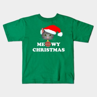 Meowy Christmas 2: Grey Tabby (White) Kids T-Shirt